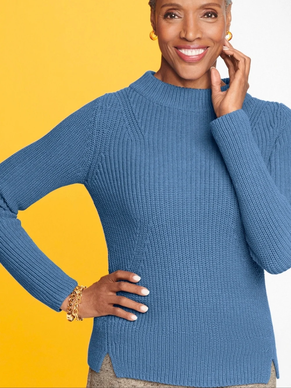 Talbots Light Blue Ribbed Crewneck Sweater 100% Cotton Size L